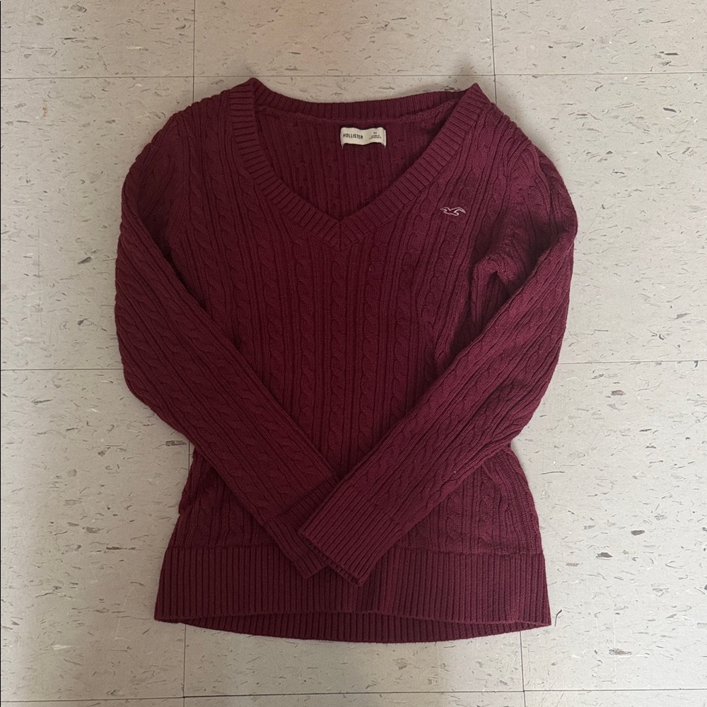 Hollister Deep Red V-Neck Sweater